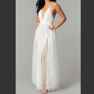 White Tulle Overlay Formal Gown